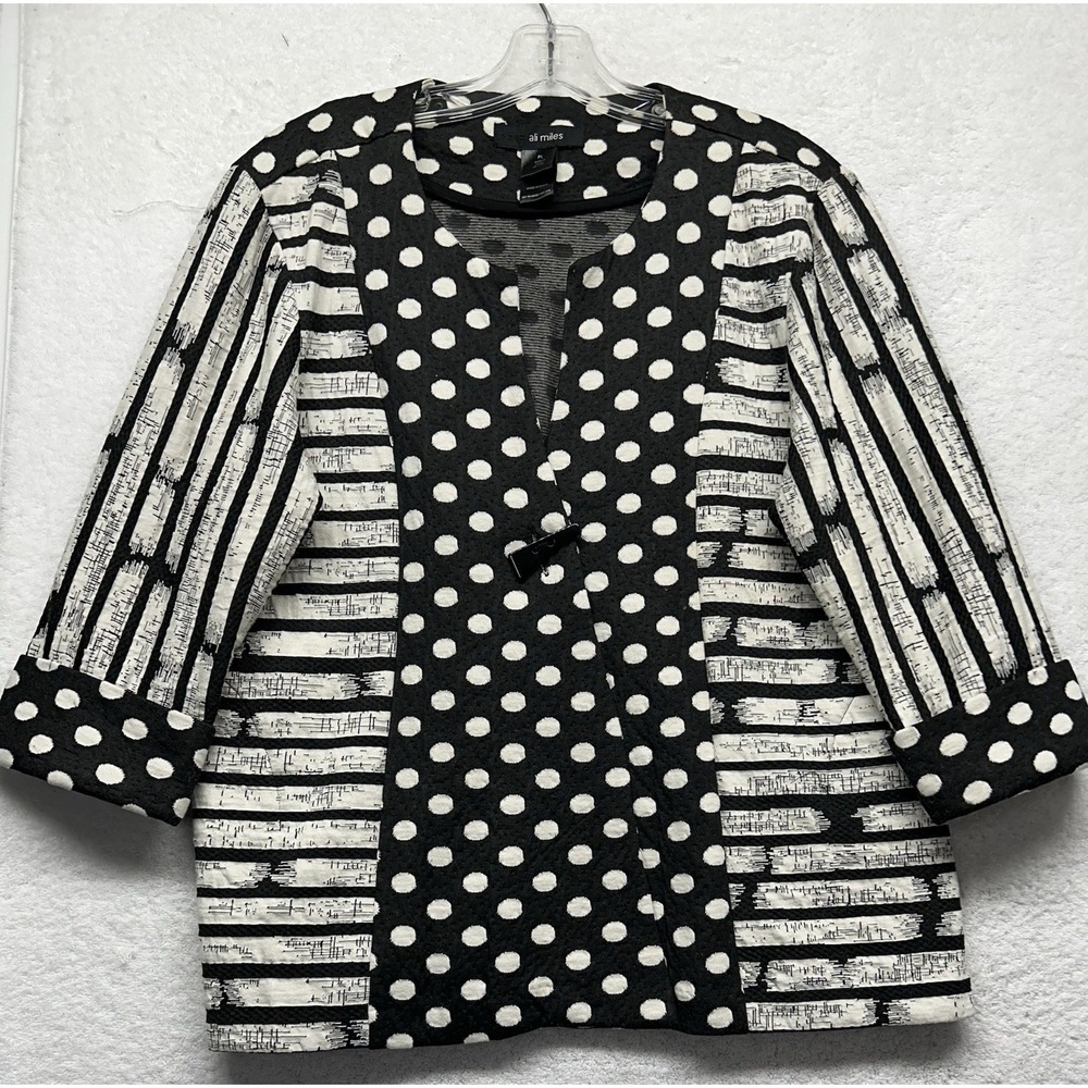 Ali Miles Womens Size PL Gray 3/4 Sleeve Button Up Blouse Top (U8)